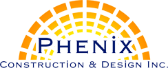 A logo of phenix construction and design